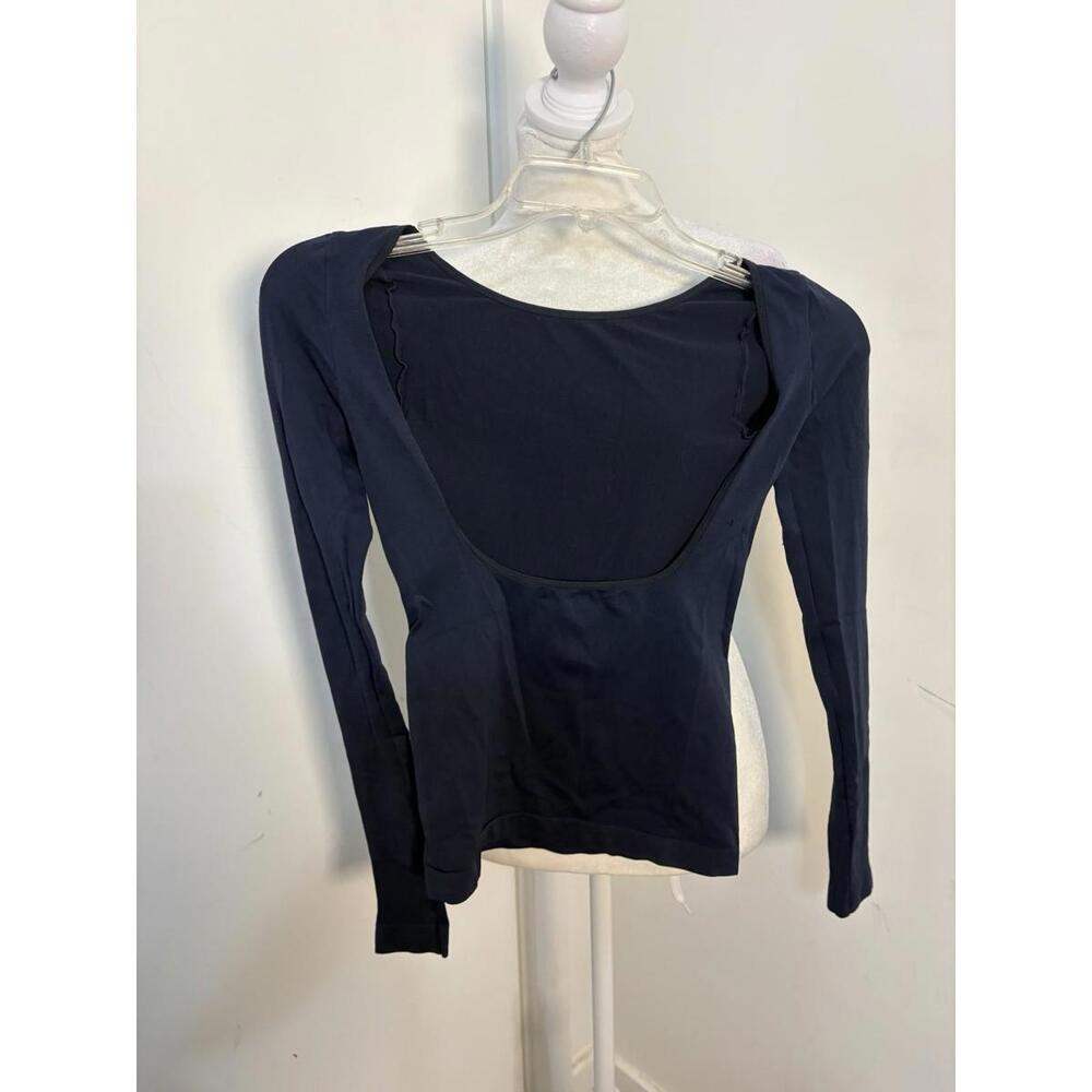 Free‎ People Intimately Navy & Brown Long Sleeve Top With Scooped Back New XS/S - Picture 7 of 8